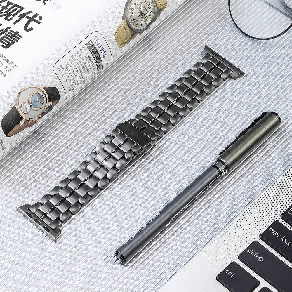 For Apple Watch Series 8 / 7 41mm / 6 / 5 / 4 / SE / SE (2022) 40mm / 3 / 2 / 1 38mm Replacement Watch Band 5 Beads Titanium Steel Strap - Grey - UNIQBUY