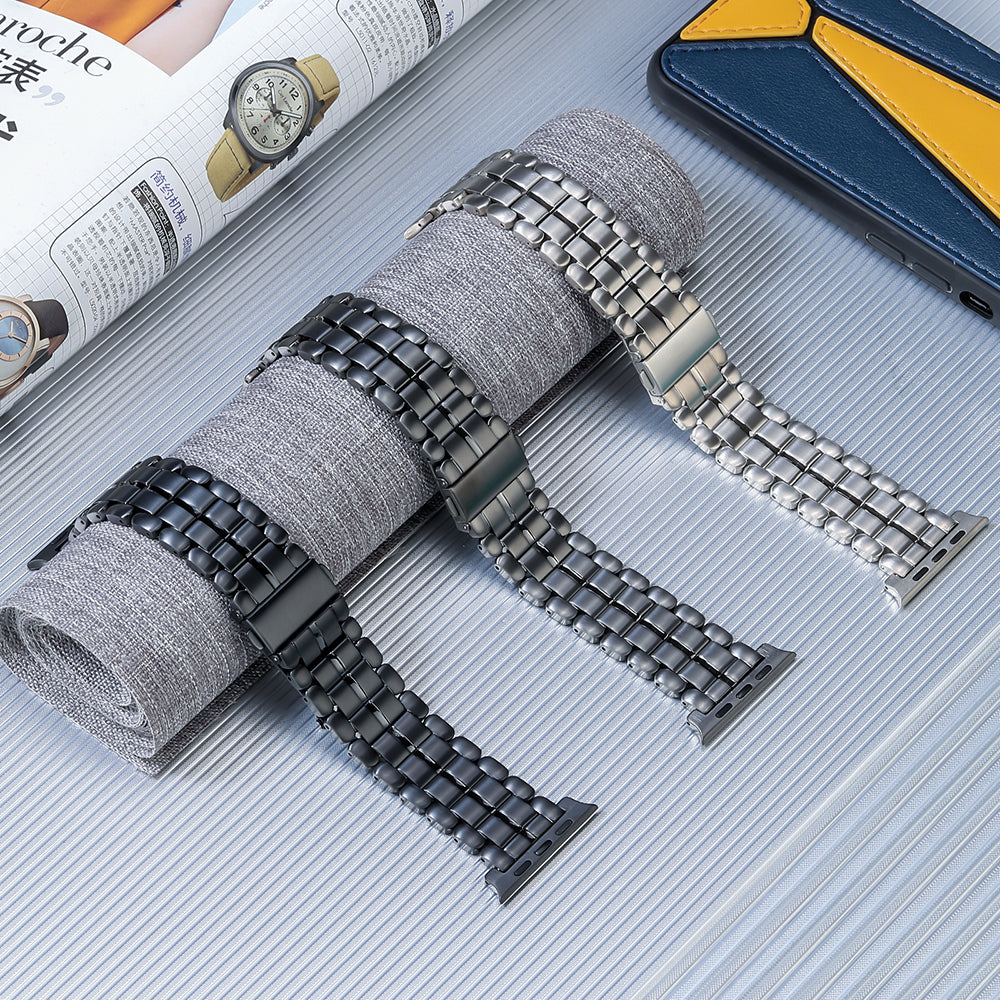 For Apple Watch Series 8 / 7 41mm / 6 / 5 / 4 / SE / SE (2022) 40mm / 3 / 2 / 1 38mm Replacement Watch Band 5 Beads Titanium Steel Strap - Grey - UNIQBUY