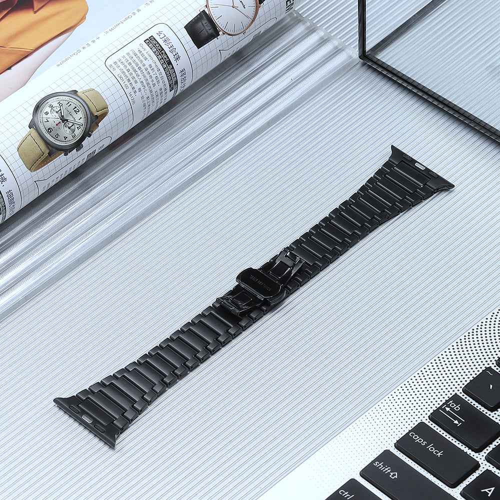 For Apple Watch Ultra 49mm / Series 8 7 45mm / 6 5 4 SE (2022) SE 44mm / 3 2 1 42mm Titanium Steel Watch Band Replace Wrist Strap - Black