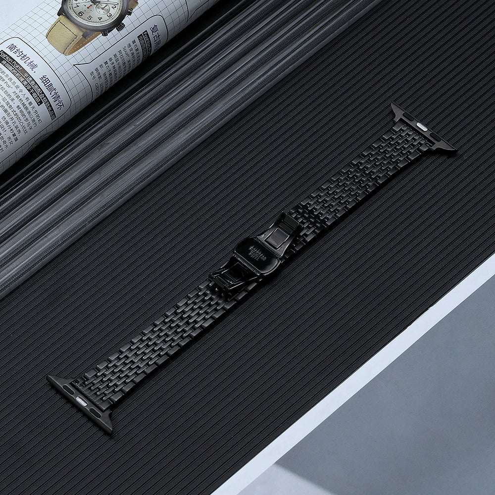 For Apple Watch Ultra 49mm / Series 8 7 45mm / 6 5 4 SE (2022) SE 44mm / 3 2 1 42mm Stylish Wrist Strap Stainless Steel Watch Band - Black - UNIQBUY