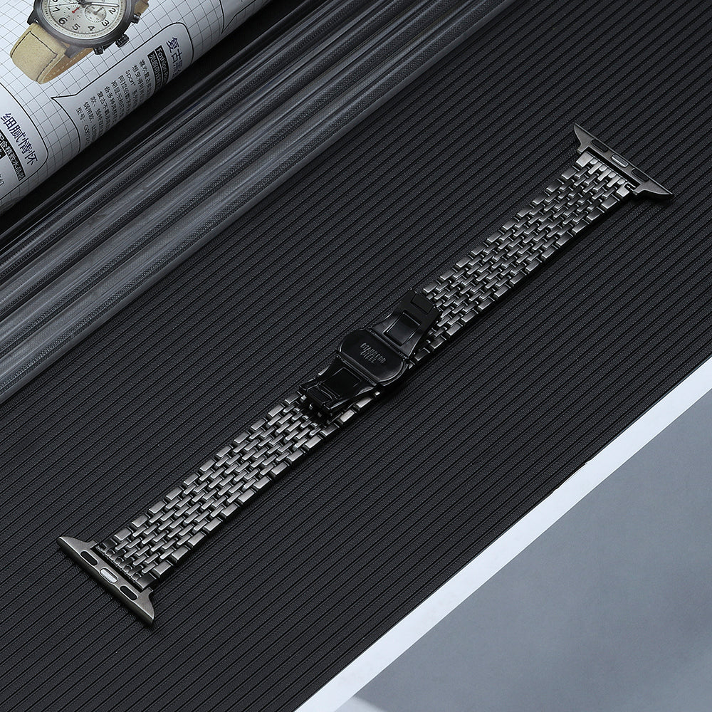 For Apple Watch Ultra 49mm / Series 8 7 45mm / 6 5 4 SE (2022) SE 44mm / 3 2 1 42mm Stylish Wrist Strap Stainless Steel Watch Band - Grey - UNIQBUY