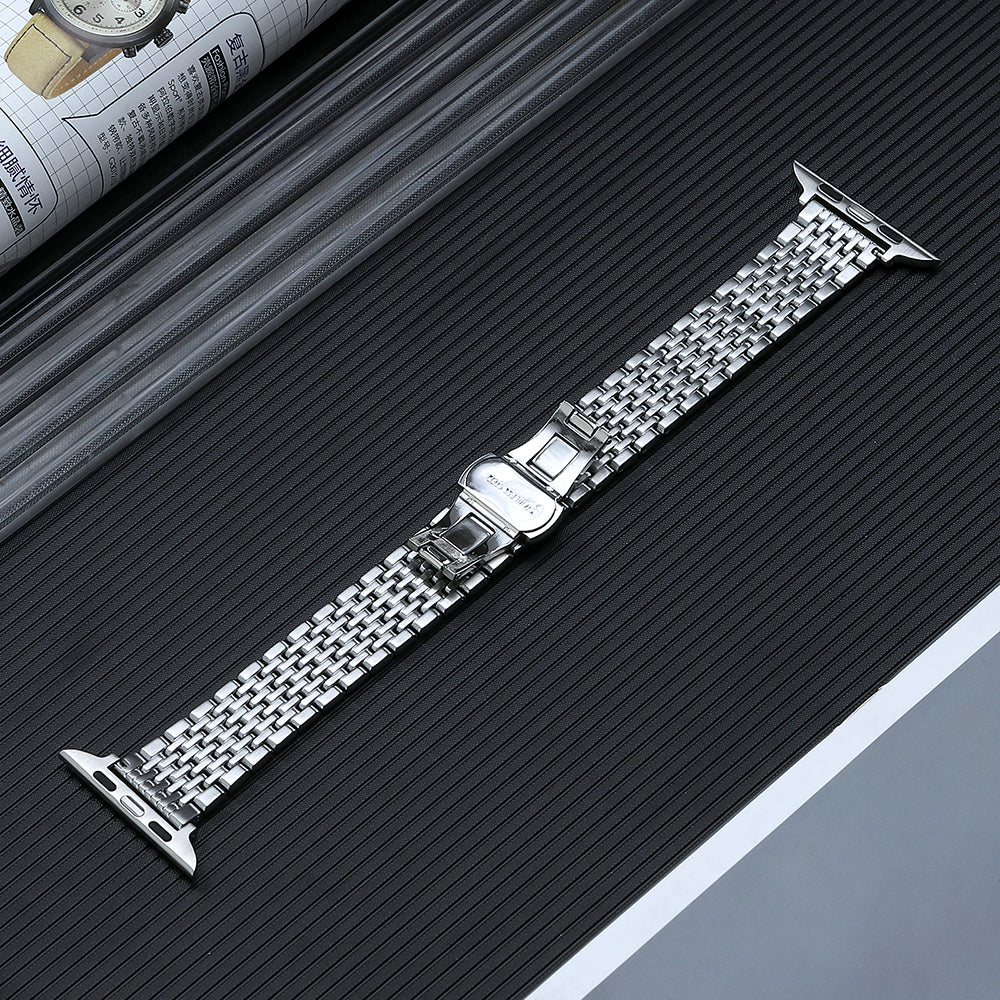 For Apple Watch Ultra 49mm / Series 8 7 45mm / 6 5 4 SE (2022) SE 44mm / 3 2 1 42mm Stylish Wrist Strap Stainless Steel Watch Band - Silver - UNIQBUY