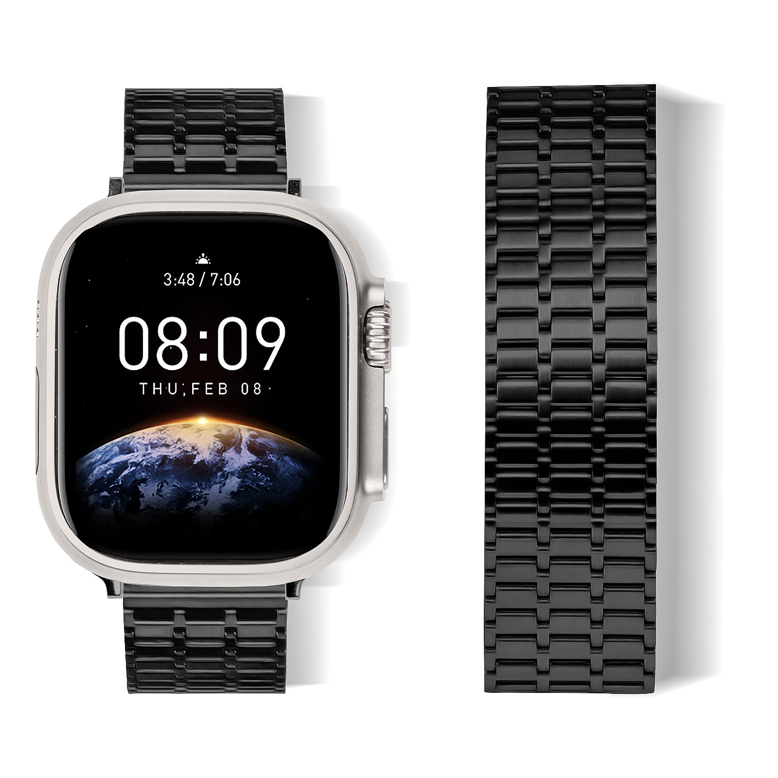For Apple Watch Ultra 49mm / Series 8 7 45mm / 6 5 4 SE SE (2022) 44mm / 3 2 1 42mm Magnetic Watch Strap Stainless Steel Wristband - Black - UNIQBUY