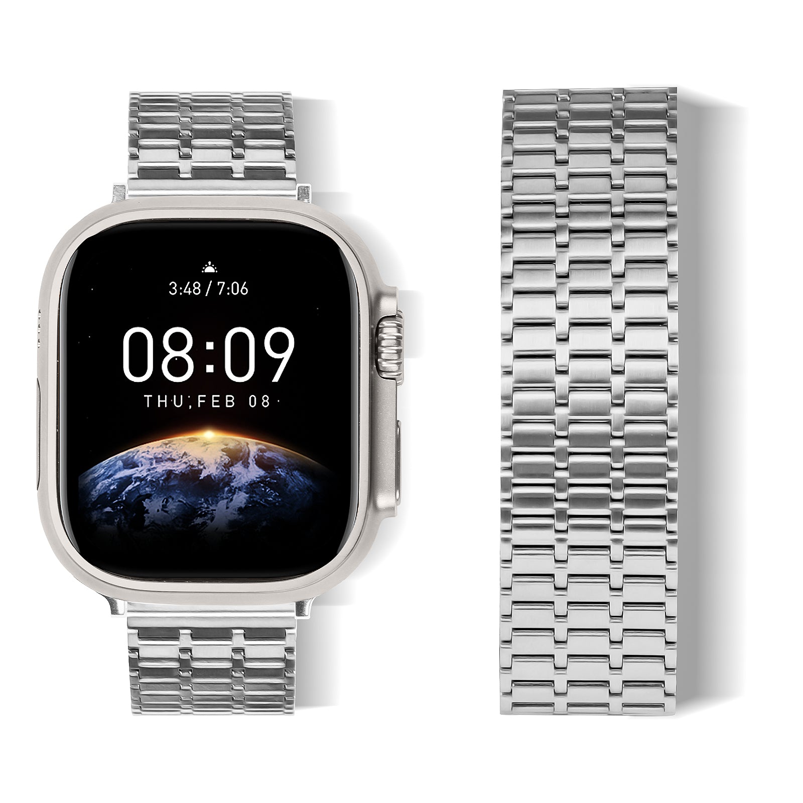 For Apple Watch Ultra 49mm / Series 8 7 45mm / 6 5 4 SE SE (2022) 44mm / 3 2 1 42mm Watch Band Stainless Steel Magnetic Strap - Silver - UNIQBUY