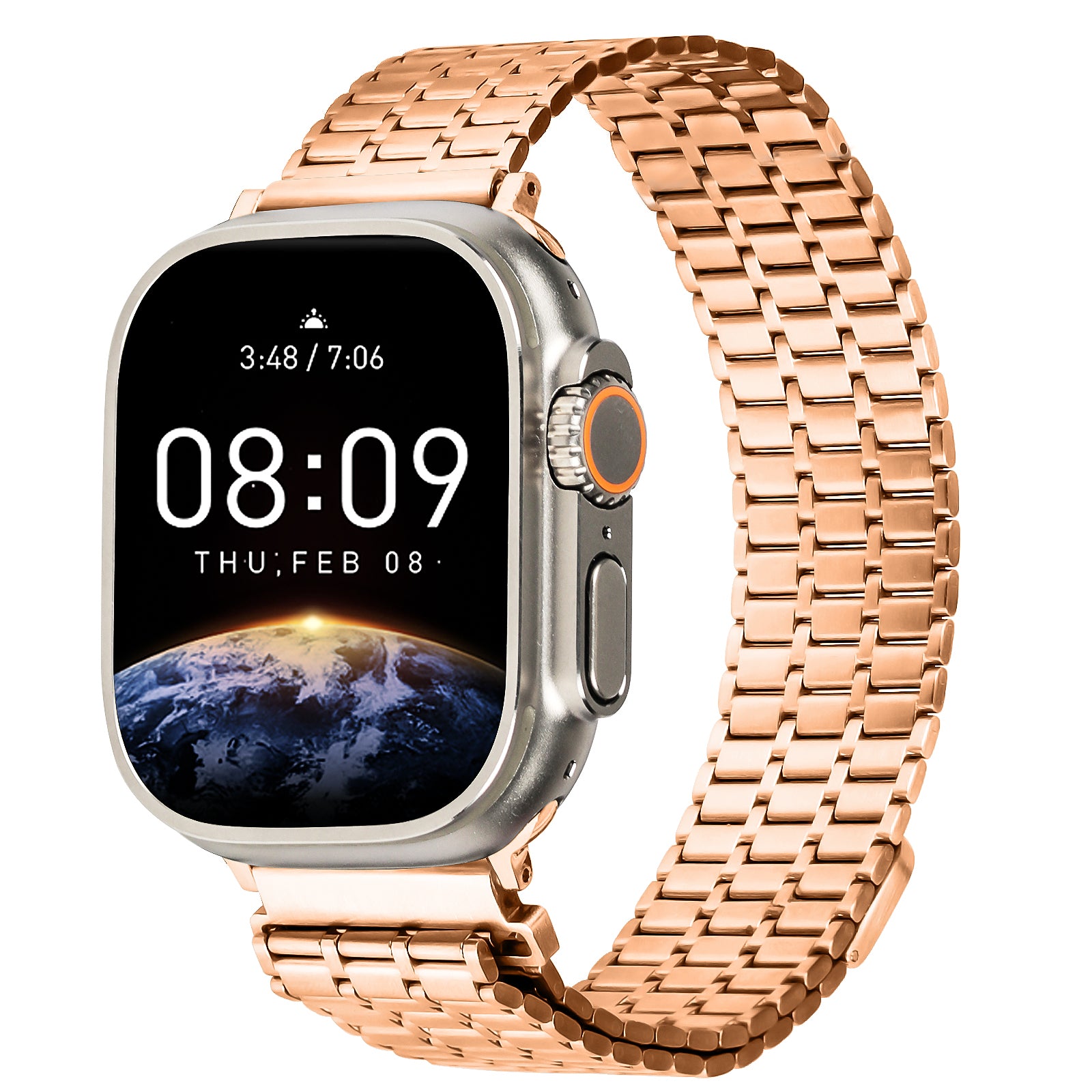 For Apple Watch Ultra 49mm / Series 8 7 45mm / 6 5 4 SE SE (2022) 44mm / 3 2 1 42mm Magnetic Watch Strap 316L Stainless Steel Wristband - Rose Gold - UNIQBUY