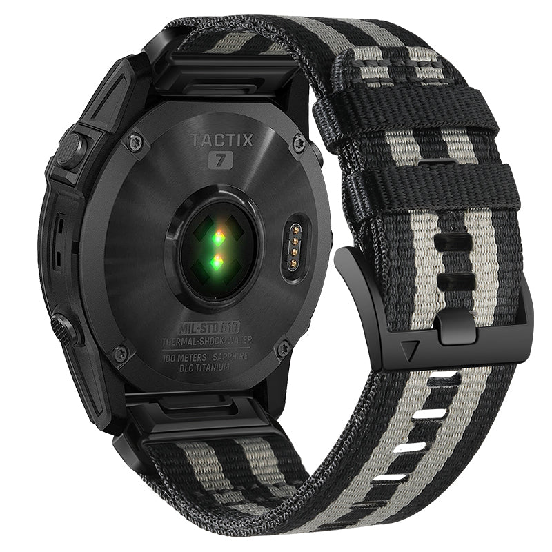 Nylon Canvas Watch Band for Garmin Fenix 7 / Forerunner 965 / 955 / 945 / 935 Quick Release Wrist Strap - Black / Grey - UNIQBUY