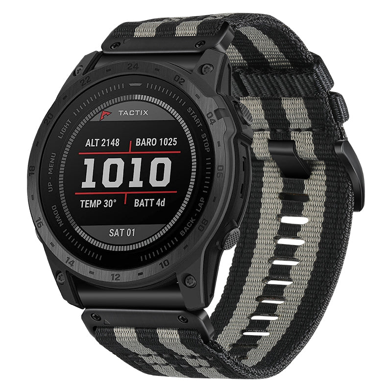 Nylon Canvas Watch Band for Garmin Fenix 7 / Forerunner 965 / 955 / 945 / 935 Quick Release Wrist Strap - Black / Grey - UNIQBUY