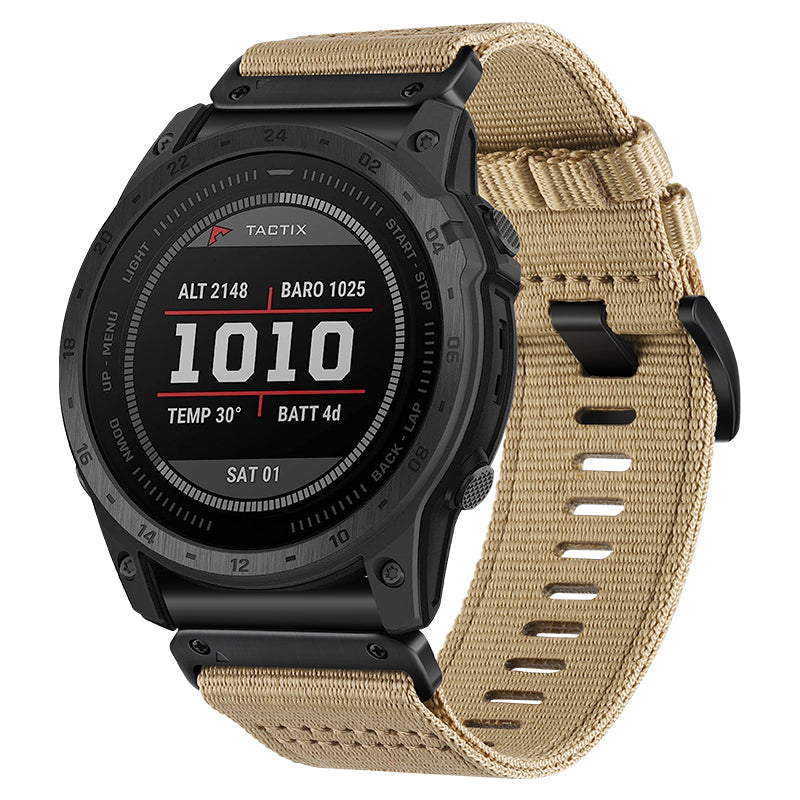 Nylon Canvas Quick Release Band for Garmin Tactix 7 Pro / Fenix 7X / 6X Pro , 26mm Sport Watch Strap - Khaki - UNIQBUY