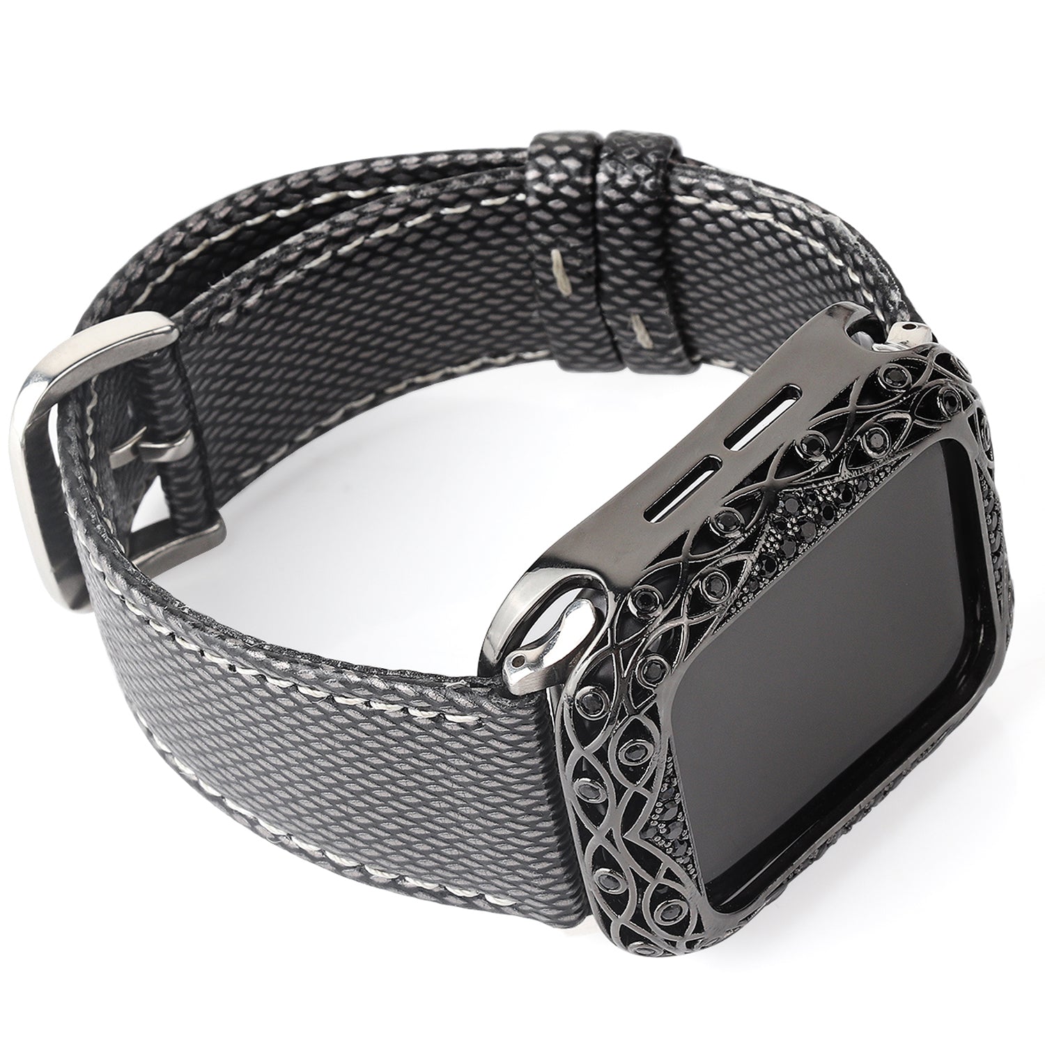 Hollow-out Zircon Decor Anti-fall Copper Watch Case Cover for Apple Watch SE / SE (2022) 40mm / Series 6 / 5 / 4 40mm - Black - UNIQBUY