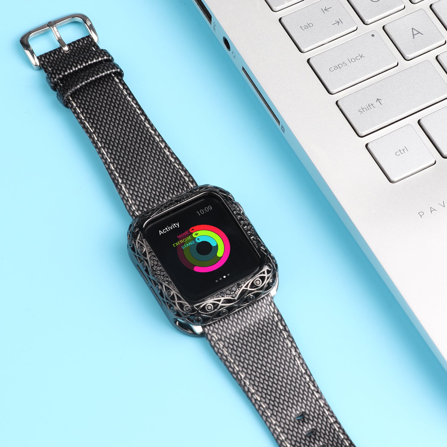 Hollow-out Zircon Decor Anti-fall Copper Watch Case Cover for Apple Watch SE / SE (2022) 40mm / Series 6 / 5 / 4 40mm - Black - UNIQBUY