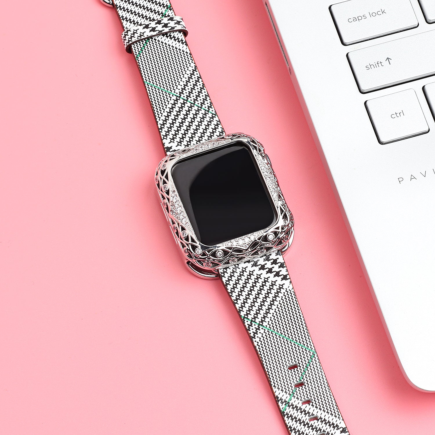 Hollow-out Zircon Decor Anti-fall Copper Watch Case Cover for Apple Watch SE / SE (2022) 40mm / Series 6 / 5 / 4 40mm - Silver - UNIQBUY
