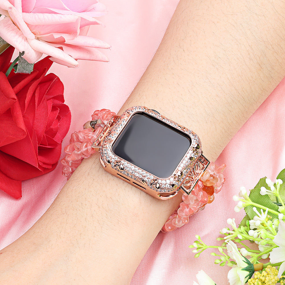 Tulip Zircon Decor Copper Anti-fall Stylish Watch Case Protective Cover for Apple Watch Series 4 / 5 / 6 44mm / SE 44mm / SE (2022) 44mm - Rose Gold - UNIQBUY