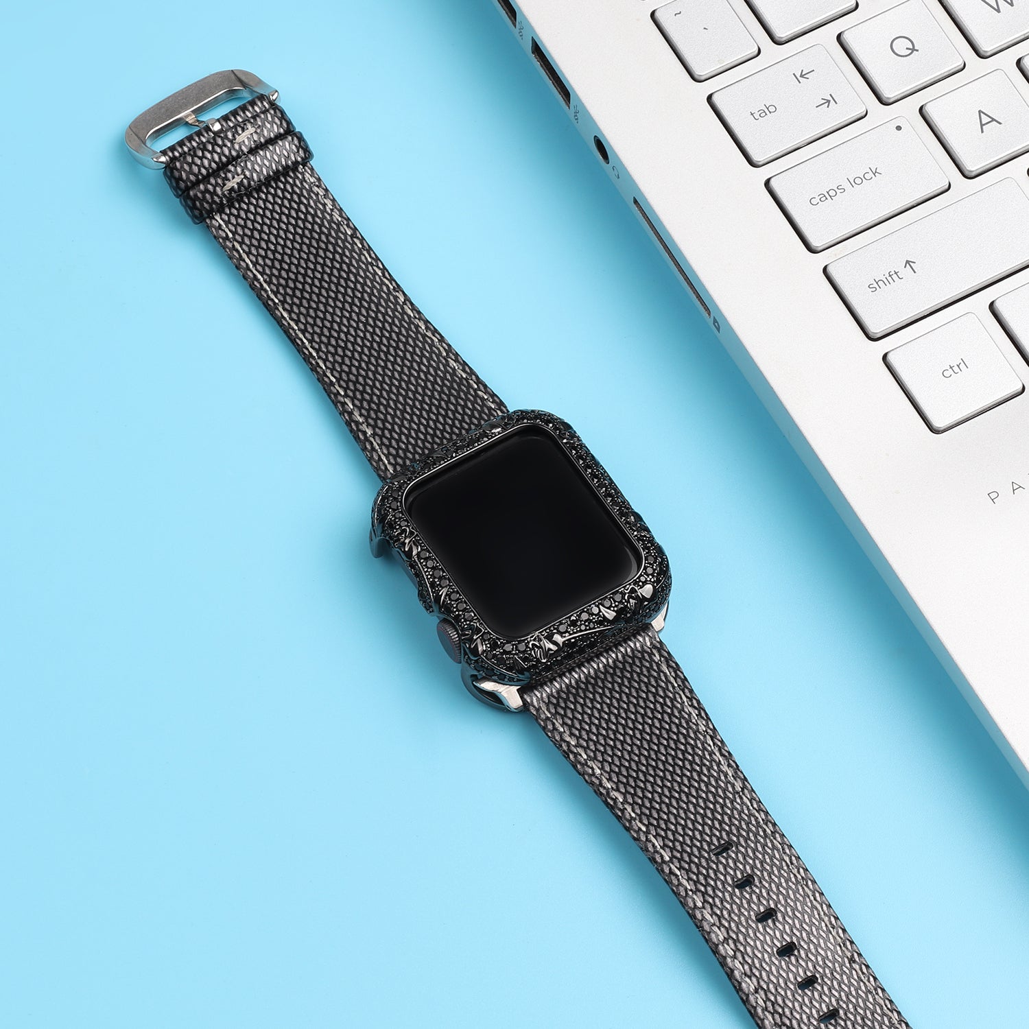 Tulip Zircon Decor Copper Anti-fall Stylish Watch Case Protective Cover for Apple Watch Series 4 / 5 / 6 44mm / SE 44mm / SE (2022) 44mm - Black - UNIQBUY