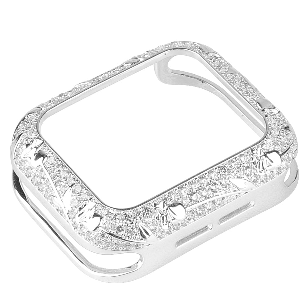 Tulip Zircon Decor Copper Anti-fall Stylish Watch Case Protective Cover for Apple Watch Series 4 / 5 / 6 44mm / SE 44mm / SE (2022) 44mm - Silver - UNIQBUY