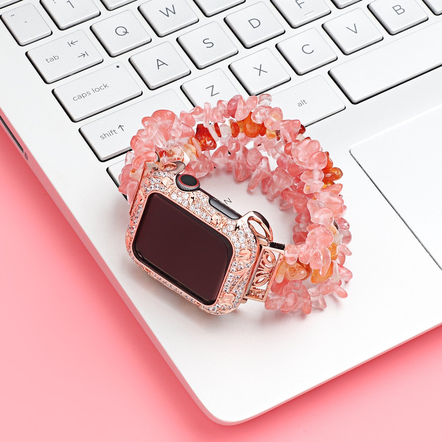 Tulip Zircon Decor Copper Watch Case Protective Cover for Apple Watch SE / SE (2022) 40mm / Series 6 / 5 / 4 40mm - Rose Gold - UNIQBUY