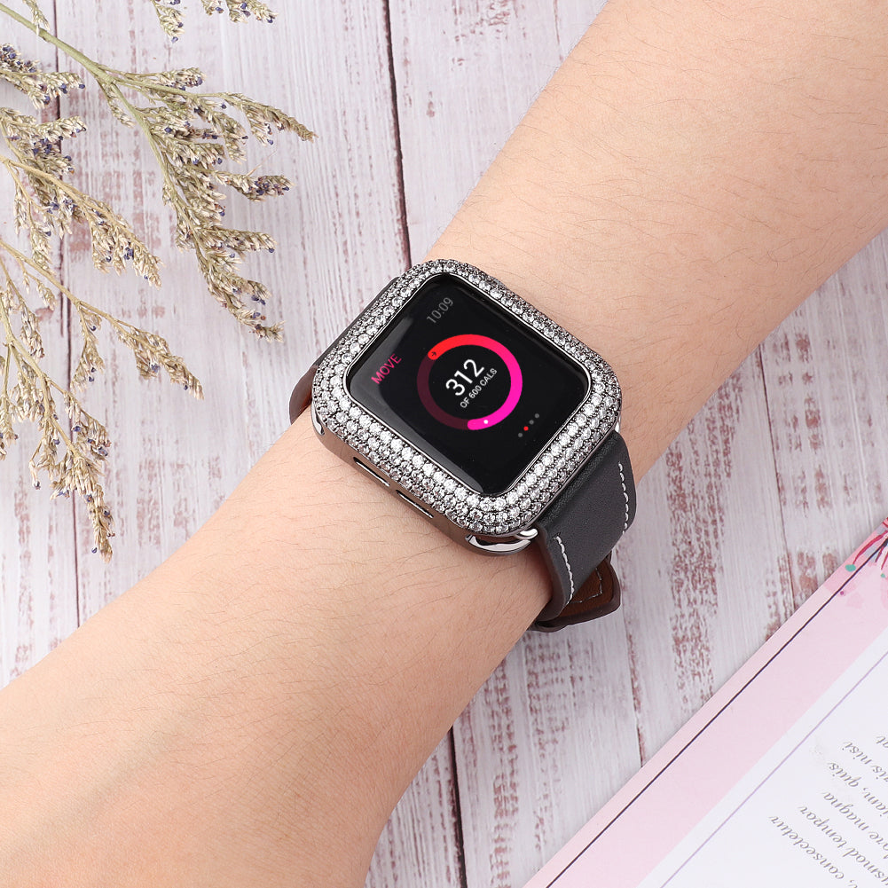 Zircon Decor Copper Anti-Scratch Watch Case Protective Cover for Apple Watch Series 4 / 5 / 6 44mm / SE 44mm / SE (2022) 44mm - Grey - UNIQBUY