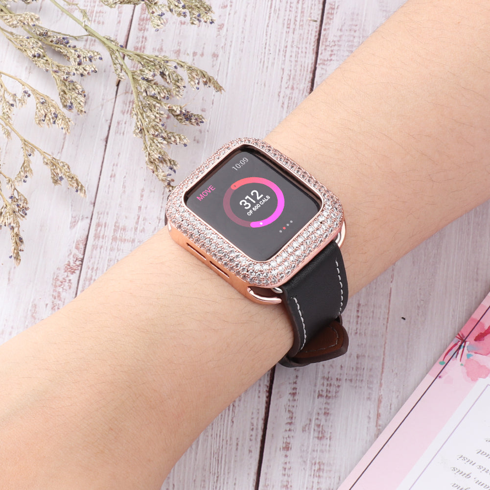 Zircon Decor Scratch-resistant Copper Watch Case Protective Cover for Apple Watch SE / SE (2022) 40mm / Series 6 / 5 / 4 40mm - Rose Gold - UNIQBUY