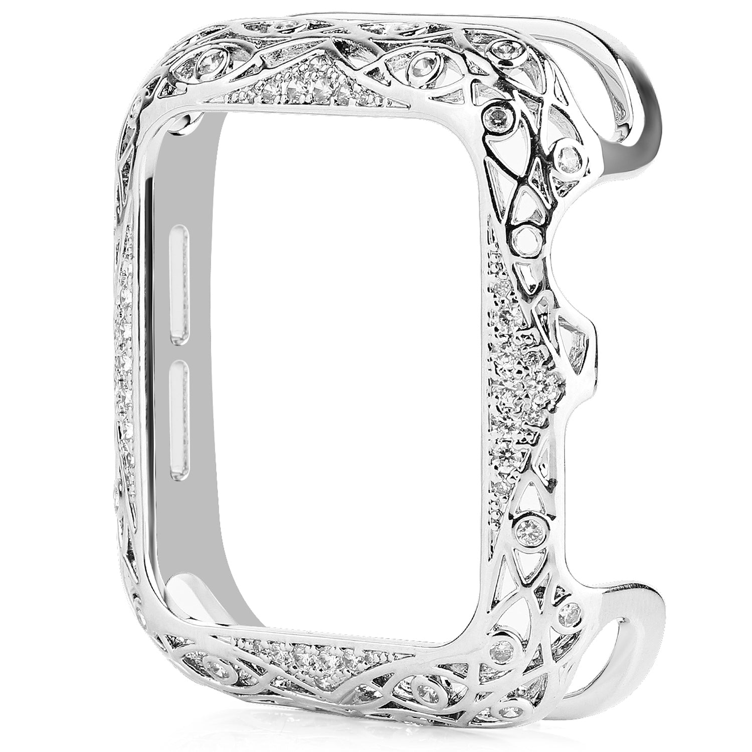 Zircon Decor Hollow-out Copper Protective Watch Case Shell for Apple Watch Series 4 / 5 / 6 44mm / SE 44mm / SE (2022) 44mm - Silver - UNIQBUY