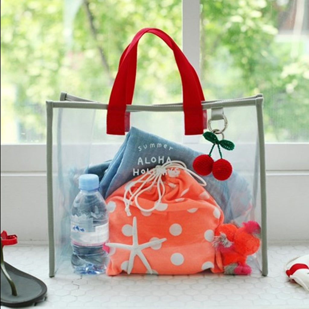 Clear Work Tote Shoulder Summer Beach Bag Purse Security Transparent Red
