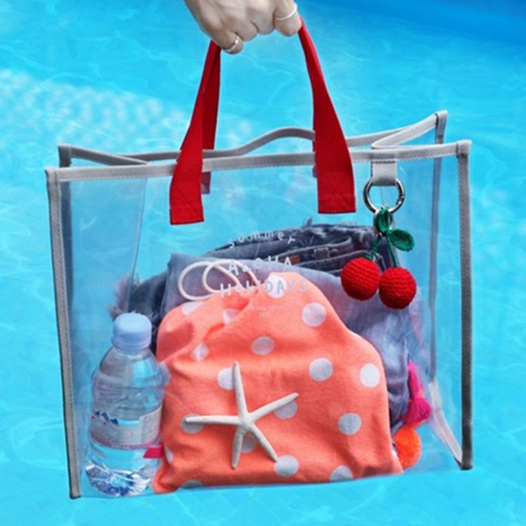 Clear Work Tote Shoulder Summer Beach Bag Purse Security Transparent Red