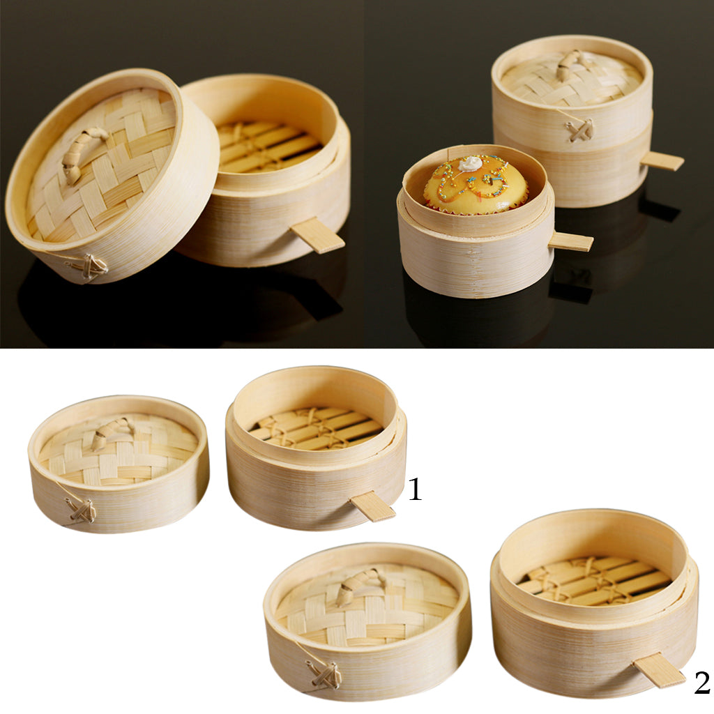 Kitchen Bamboo Steamer Basket Food Steamer for Dim Sum Dumpling 9cm