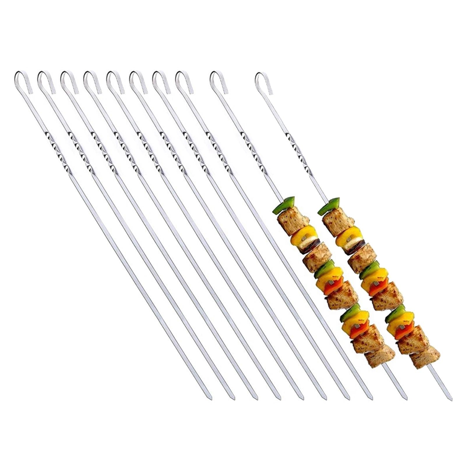 10xStainless Steel BBQ Skewers Grilling Skewer Barbecue Skewers Needle Stick