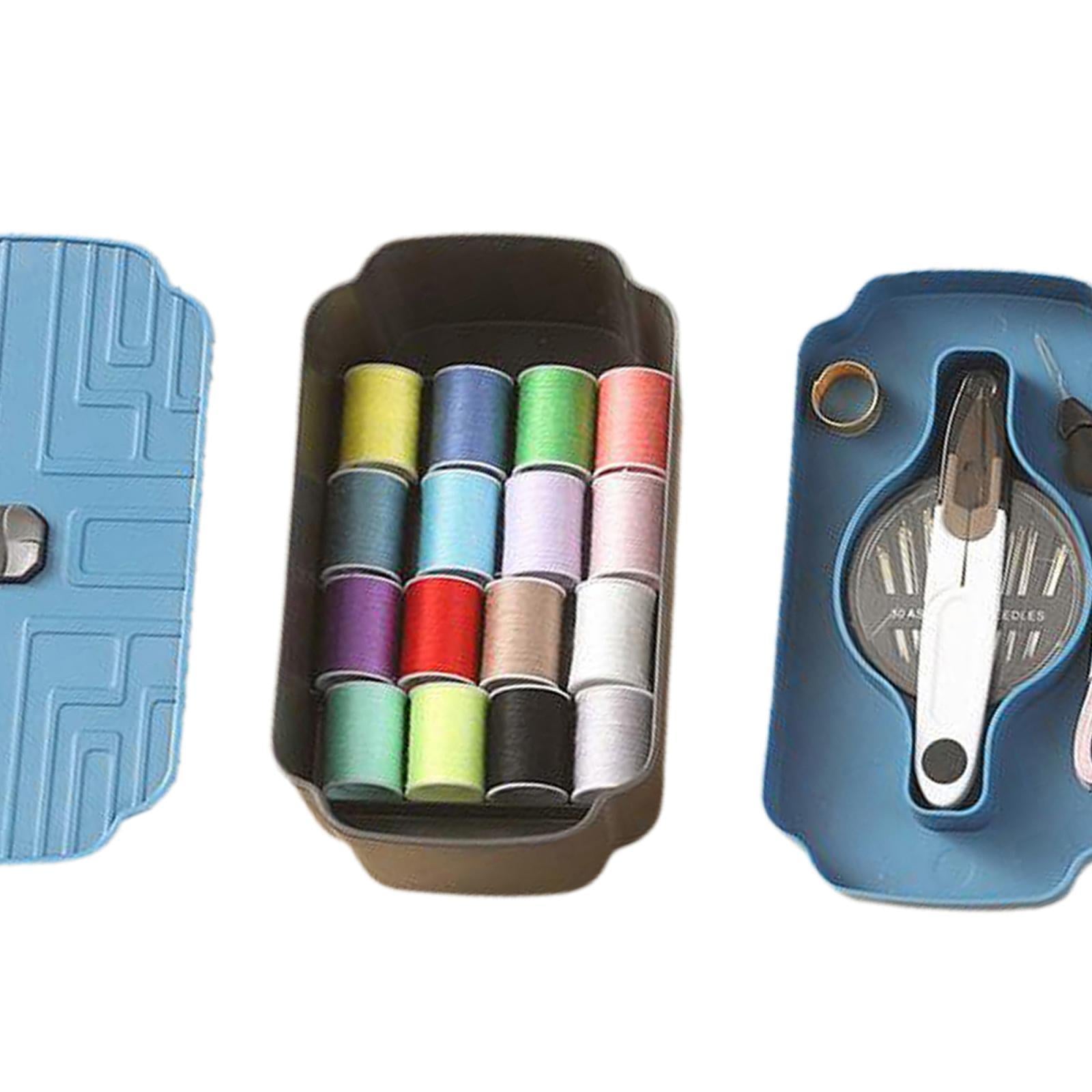 Sewing Storage Box Organizer Thread Measuring Tape Needles Thimble Blue