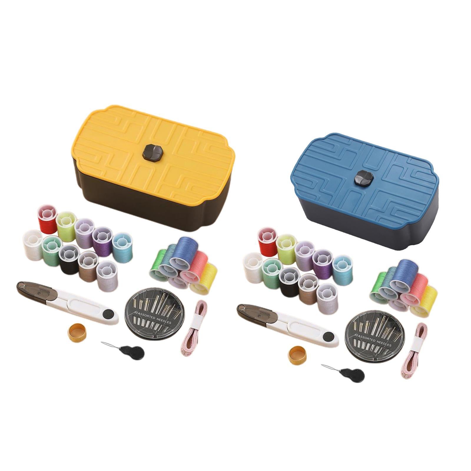 Sewing Storage Box Organizer Thread Measuring Tape Needles Thimble Blue
