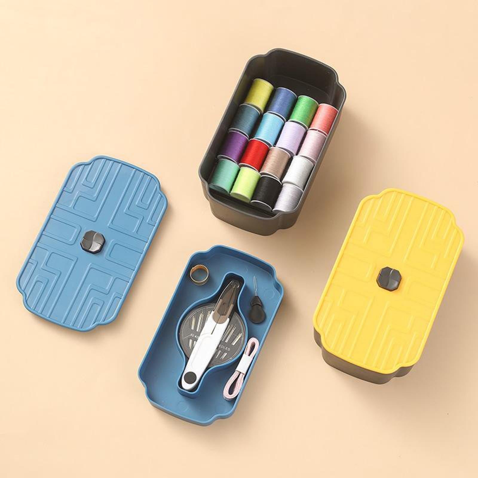 Sewing Storage Box Organizer Thread Measuring Tape Needles Thimble Yellow