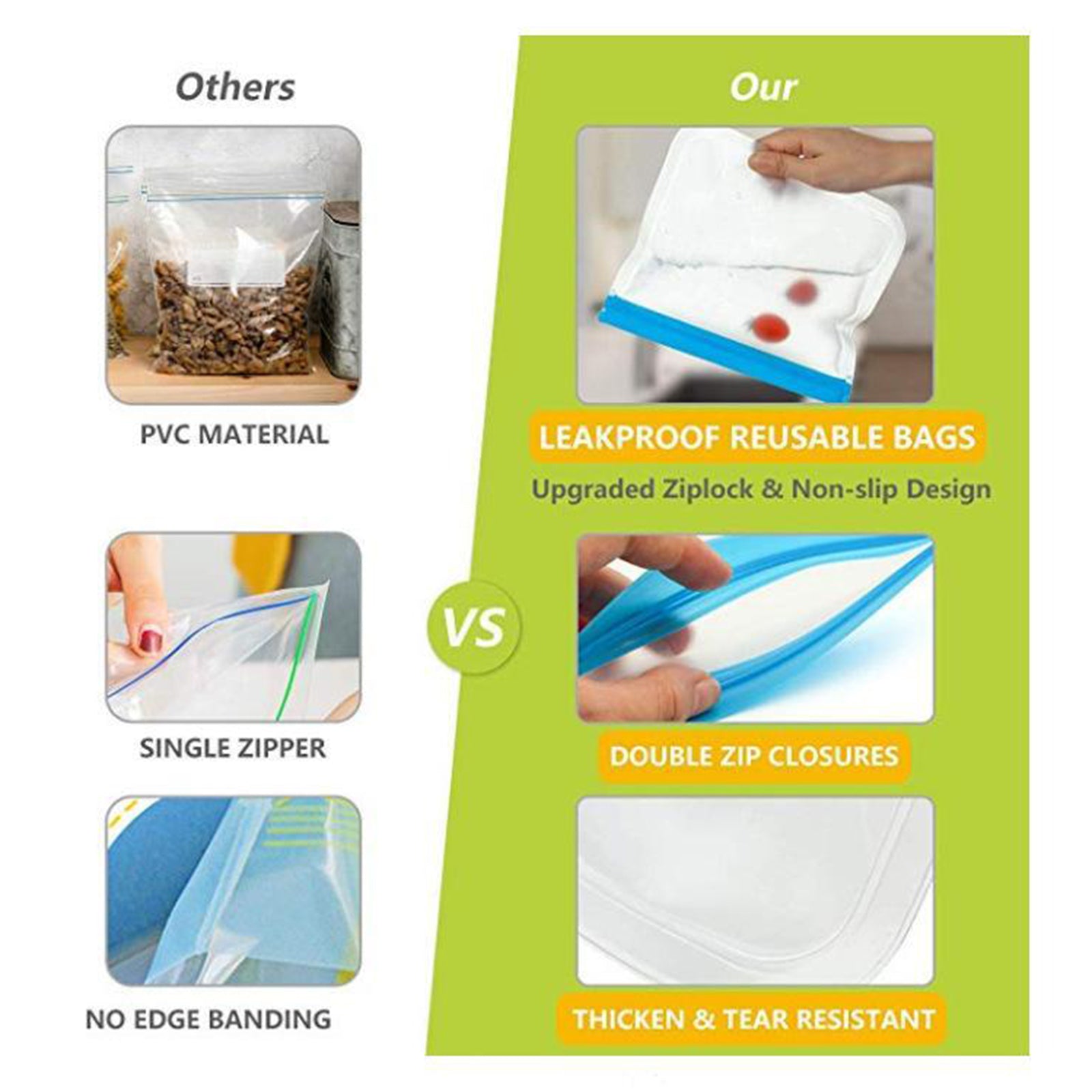 Leakproof Silicone Food Storage Bag Zip 1pc 19.4x22cm