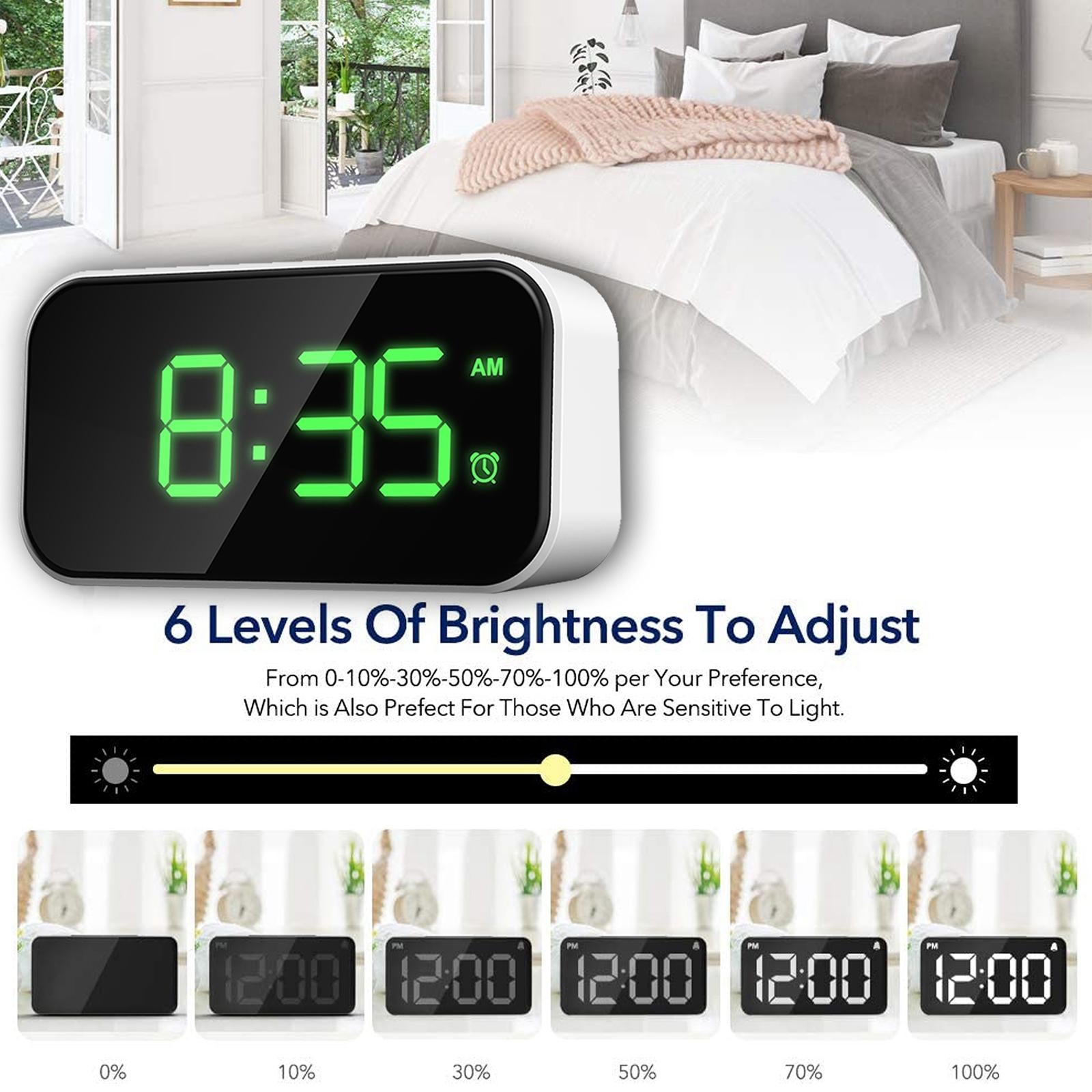 Digital Alarm Clock LED Alarm Clock Mirror Clock for Bedroom Green Character
