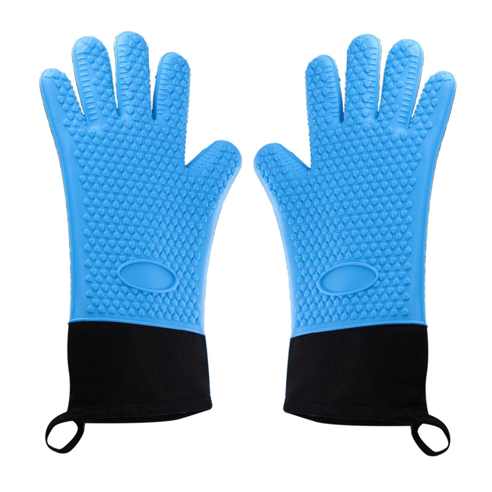 Premium Oven Gloves Insulated Long Anti-scalding Mitts for Cooking blue