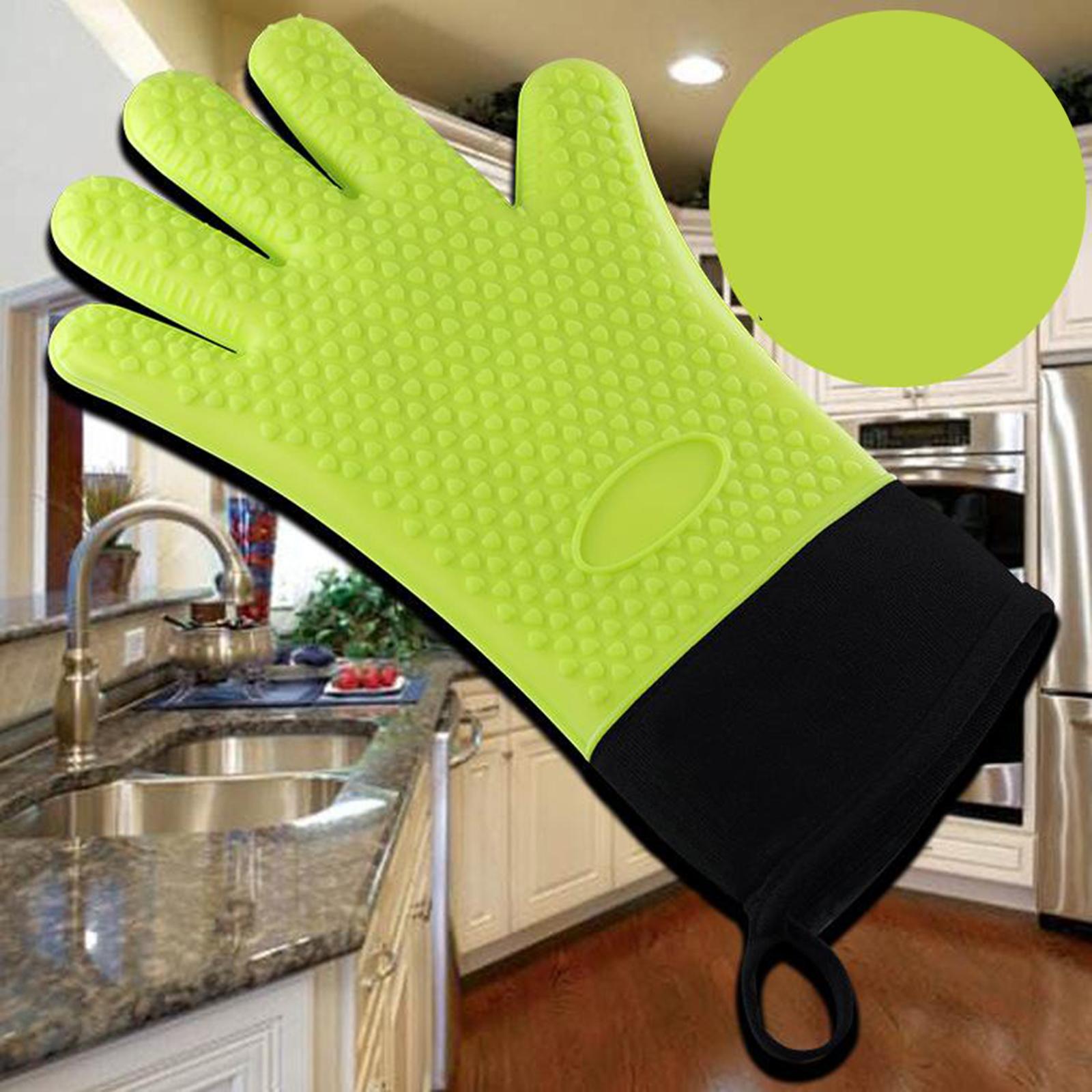 Premium Oven Gloves Insulated Long Anti-scalding Mitts for Cooking green