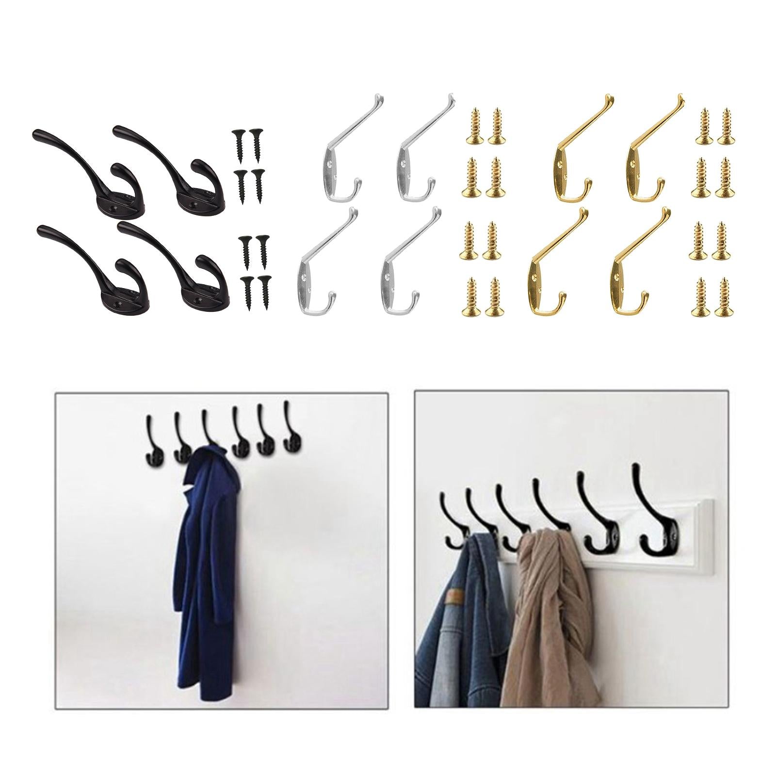 4x Wall-mounted Clothes Coat Hooks Key Towel Hanger Bathroom Bedroom Silver