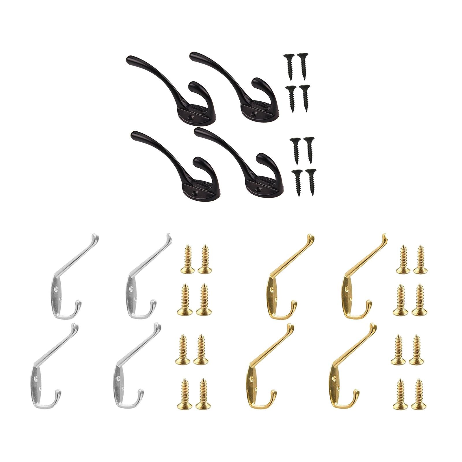 4x Wall-mounted Clothes Coat Hooks Key Towel Hanger Bathroom Bedroom Silver
