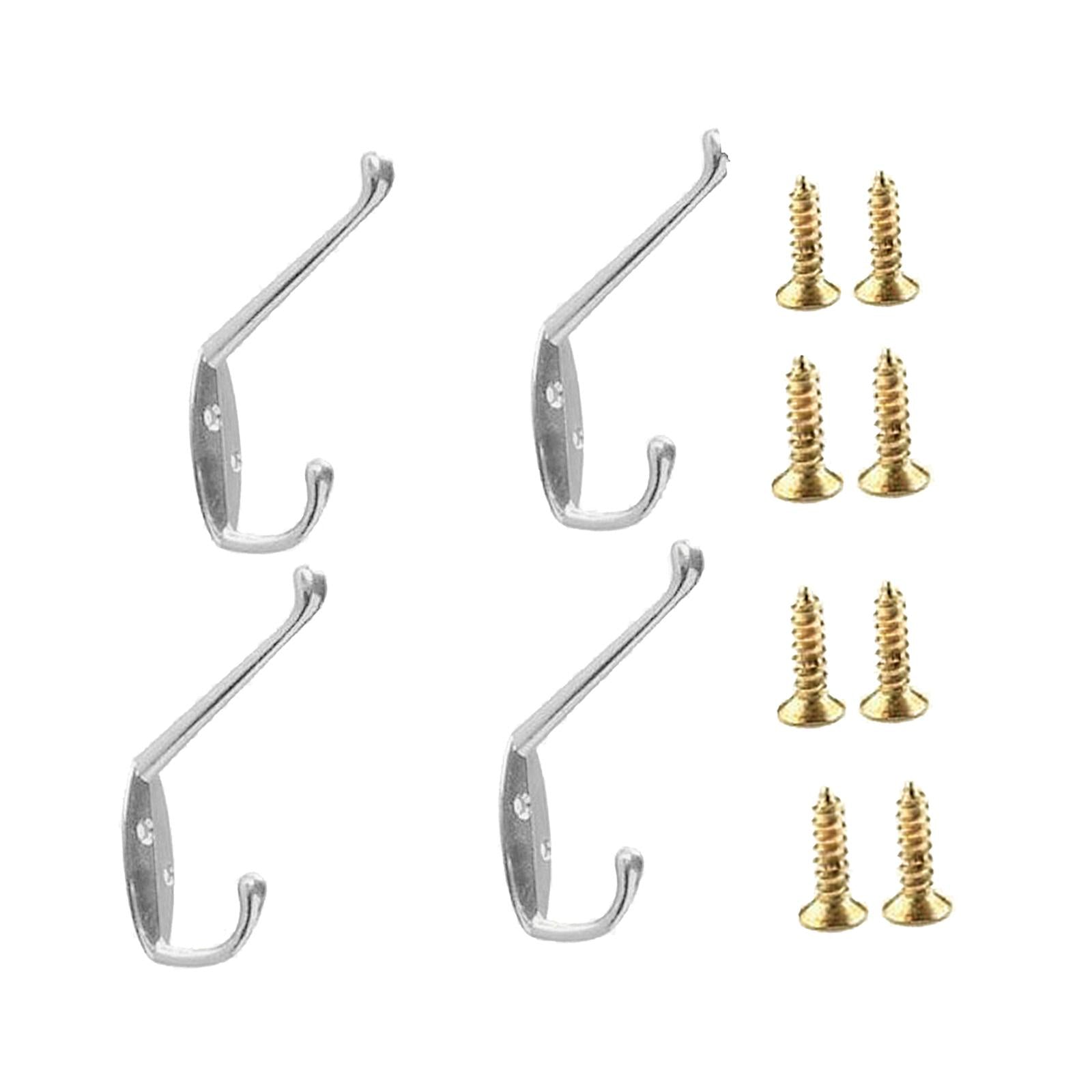 4x Wall-mounted Clothes Coat Hooks Key Towel Hanger Bathroom Bedroom Silver