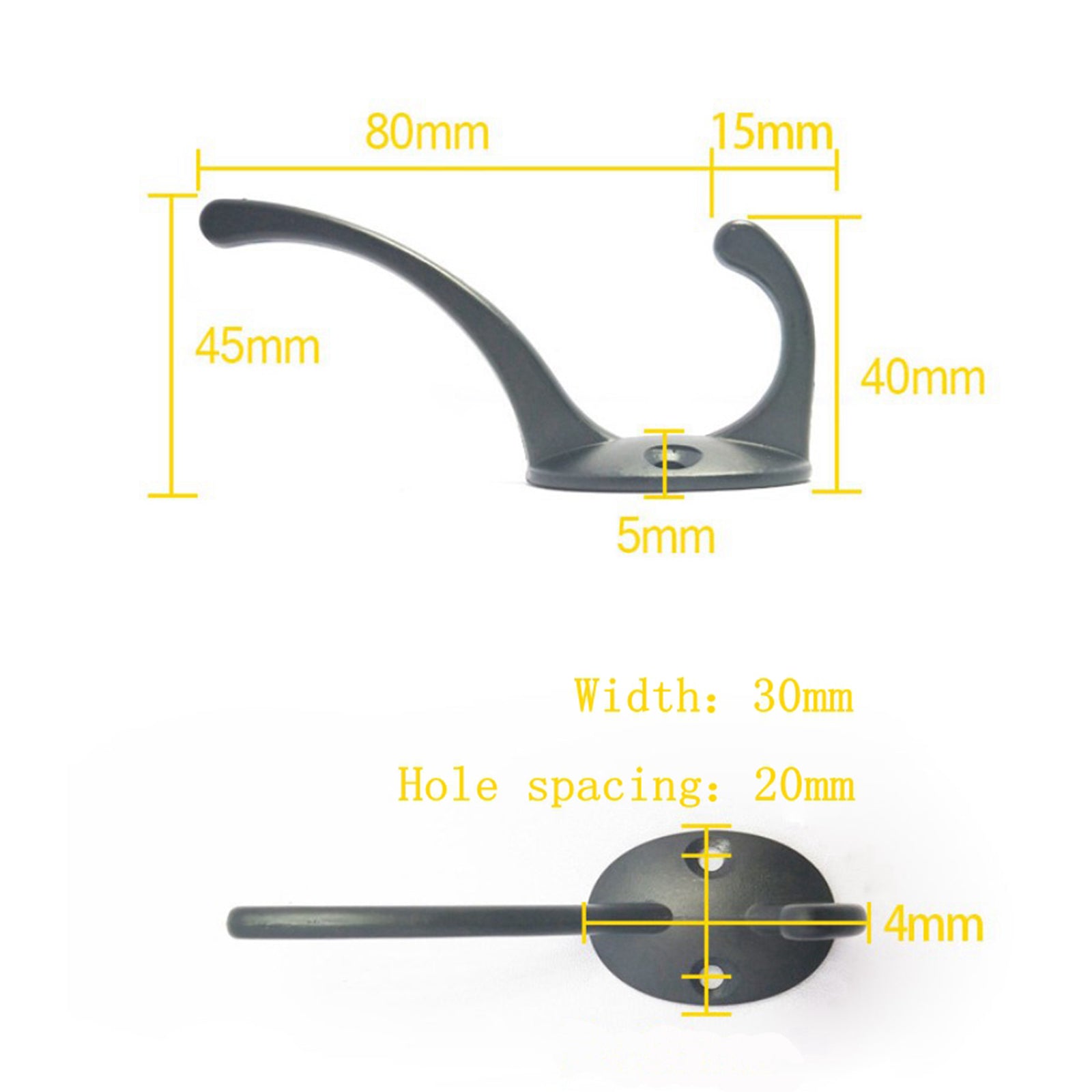 4x Wall-mounted Clothes Coat Hooks Key Towel Hanger Bathroom Bedroom Black