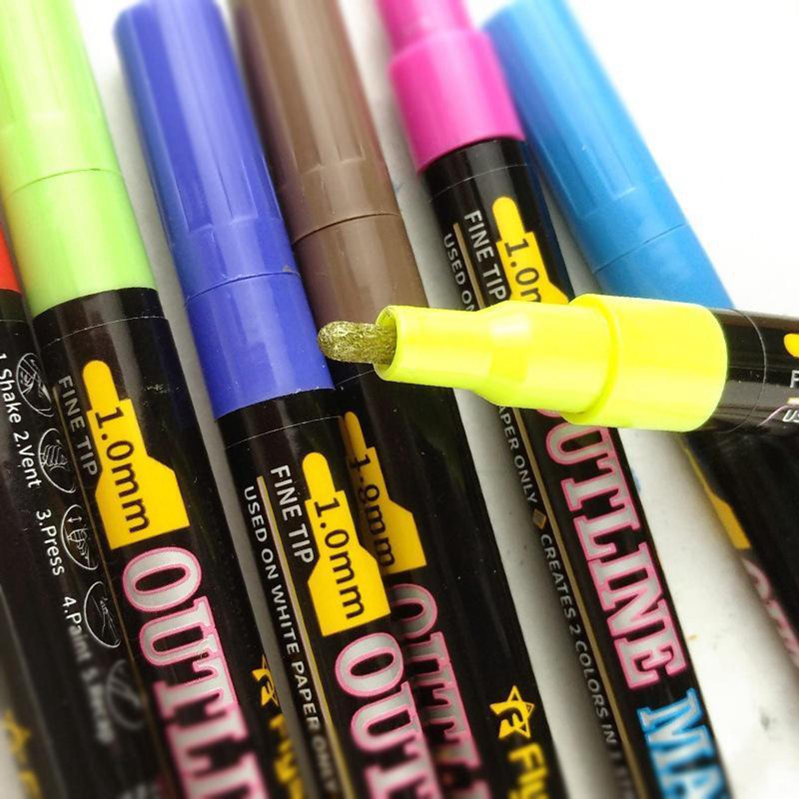Stationery Card Markers Drawing Pens 2 Line Outline Highlighter 12 Colors