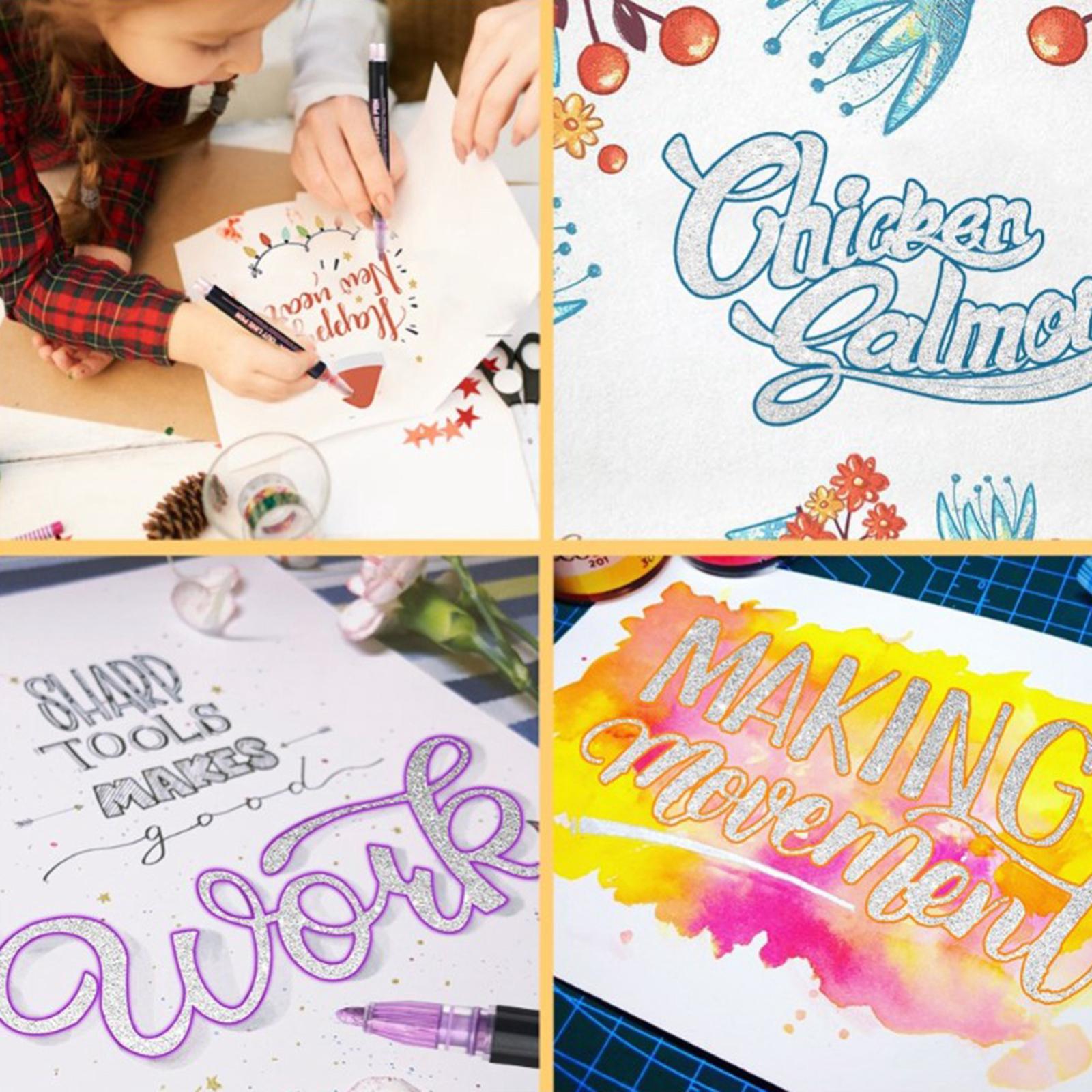 Stationery Card Markers Drawing Pens 2 Line Outline Highlighter 12 Colors