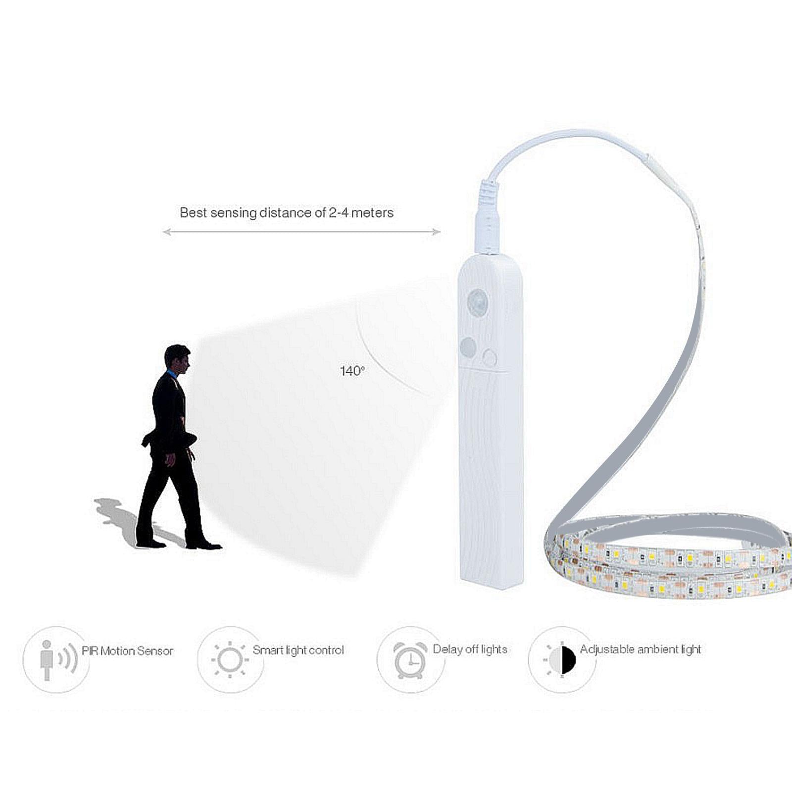 PIR Motion LED Strip Night Lights Bedside Lamp 6500K Cold White 3m
