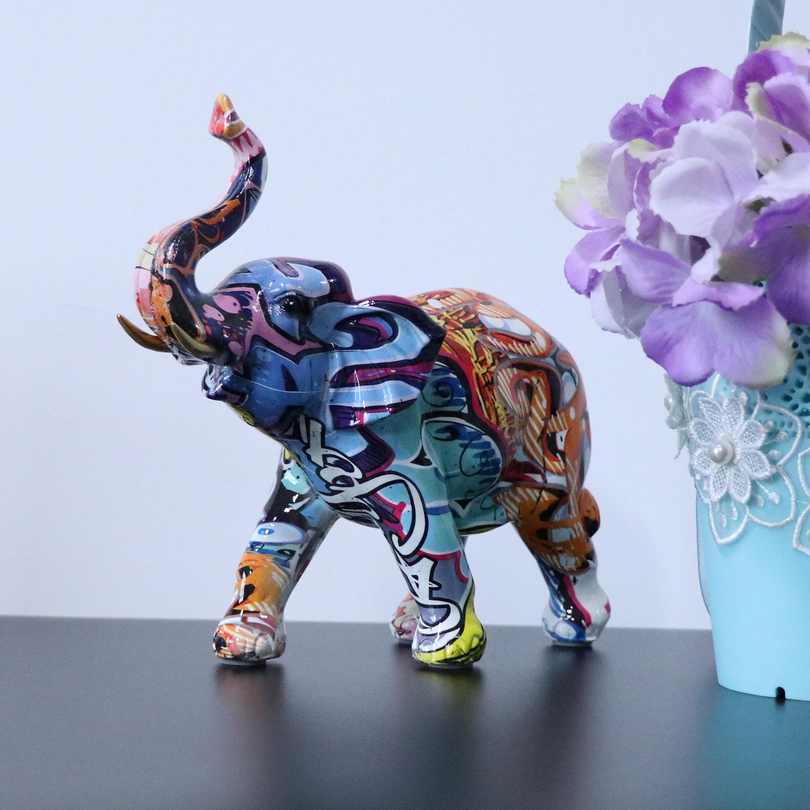 Colorful Elephant Figurine Resin Craft Animal Statue Sculpture Home Decor