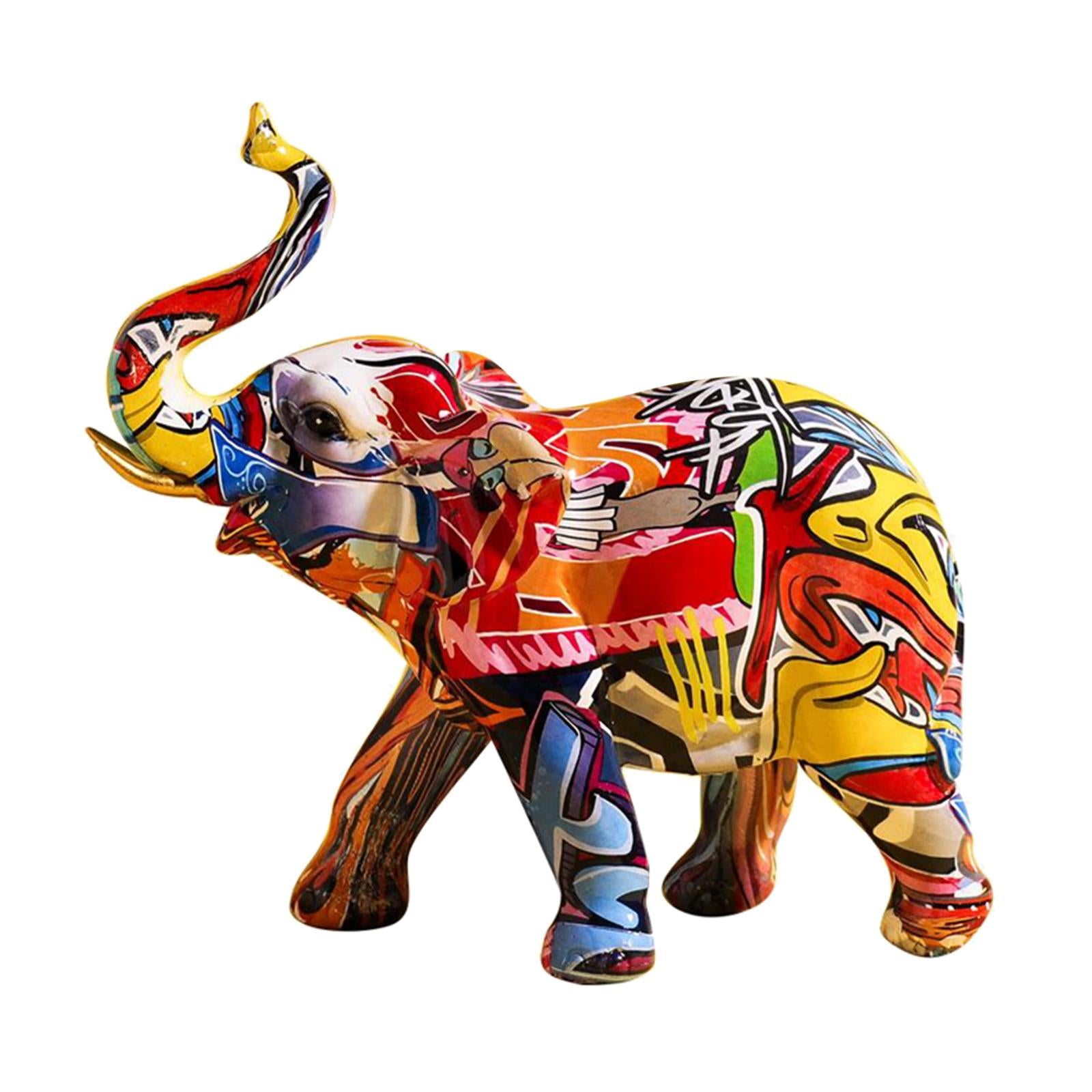 Colorful Elephant Figurine Resin Craft Animal Statue Sculpture Home Decor