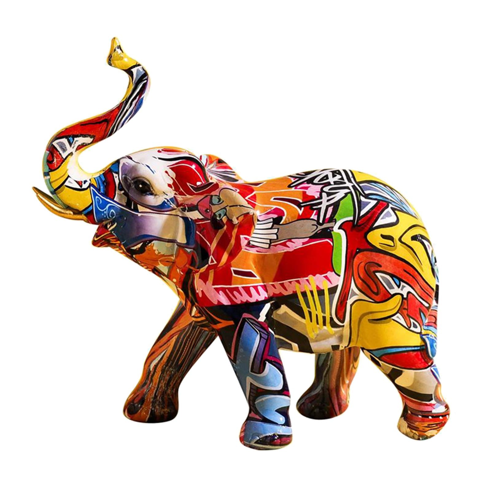 Colorful Elephant Figurine Resin Craft Animal Statue Sculpture Home Decor