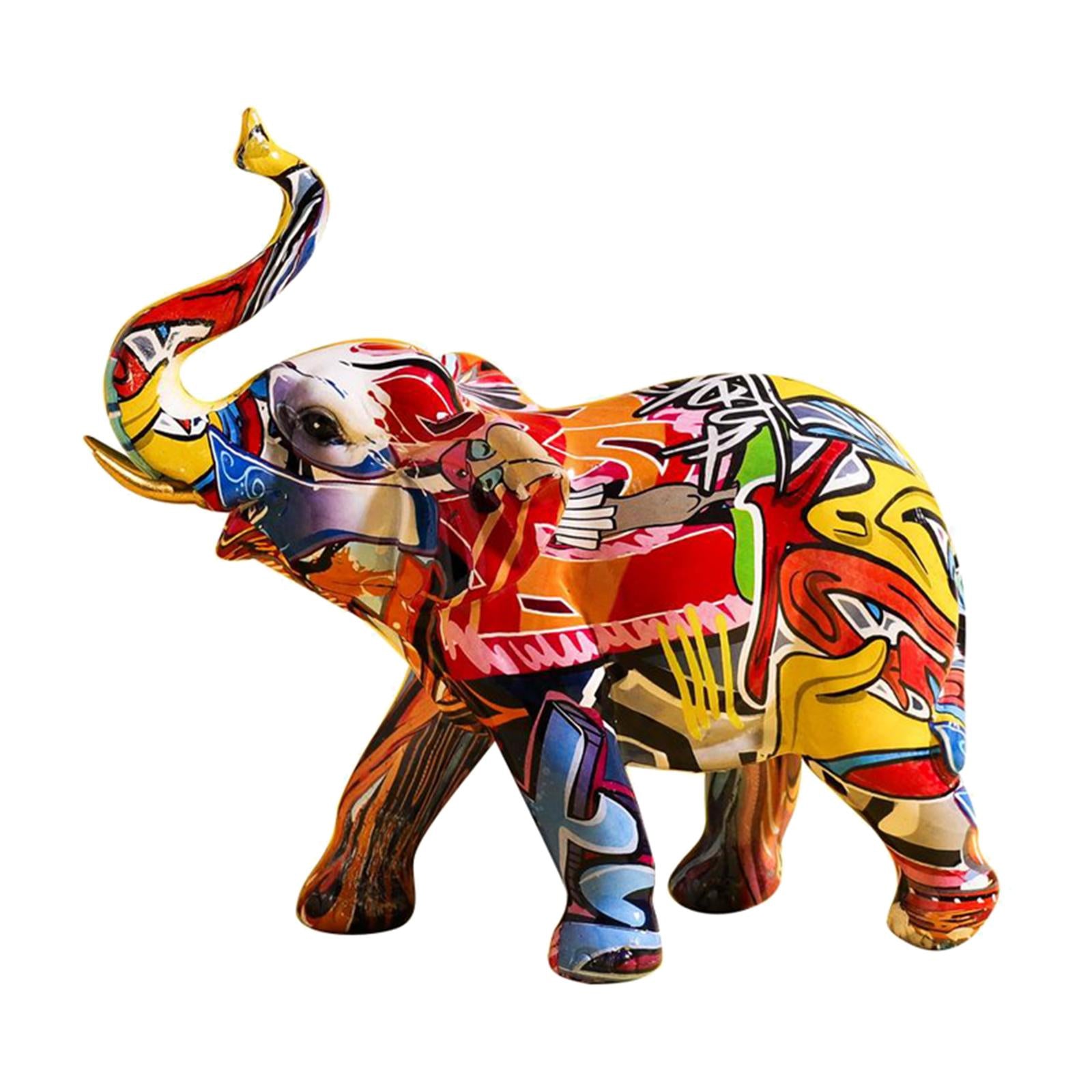 Colorful Elephant Figurine Resin Craft Animal Statue Sculpture Home Decor