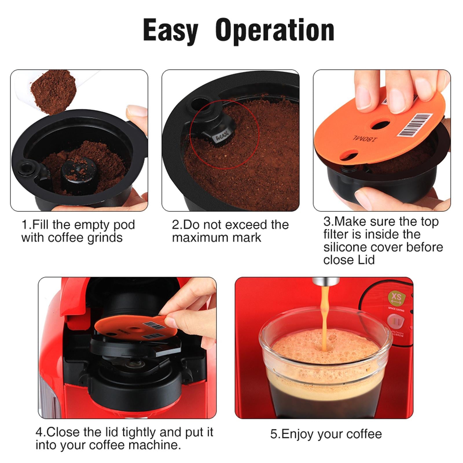 Reusable PP Coffee Capsule Pod Slicone Lid for Bosch Tassimo 180ml