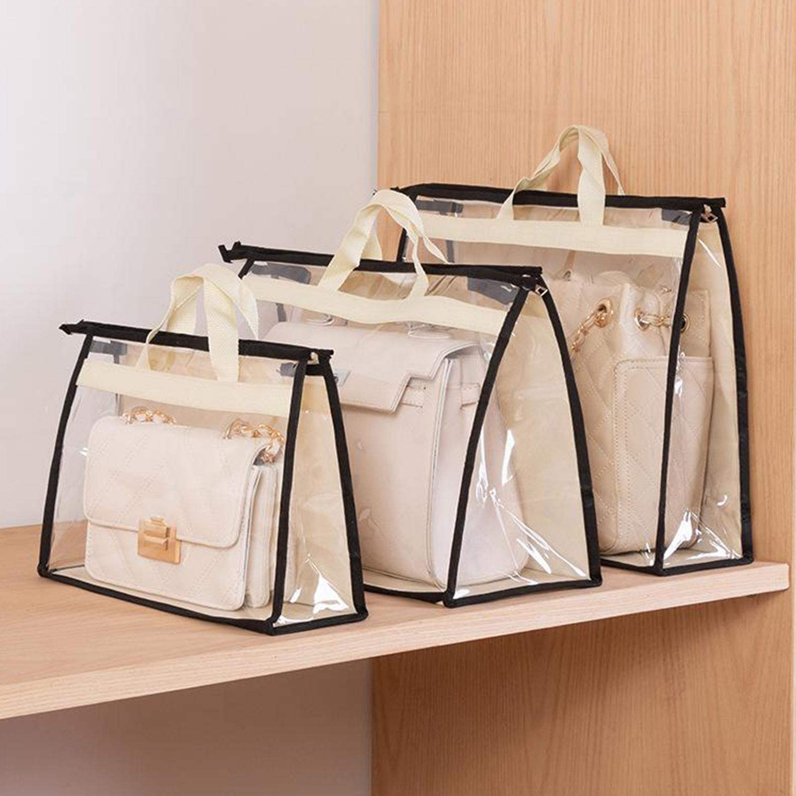 Handbag Organizer for Wardrobe Closet Transparent Storage Container Beige XL
