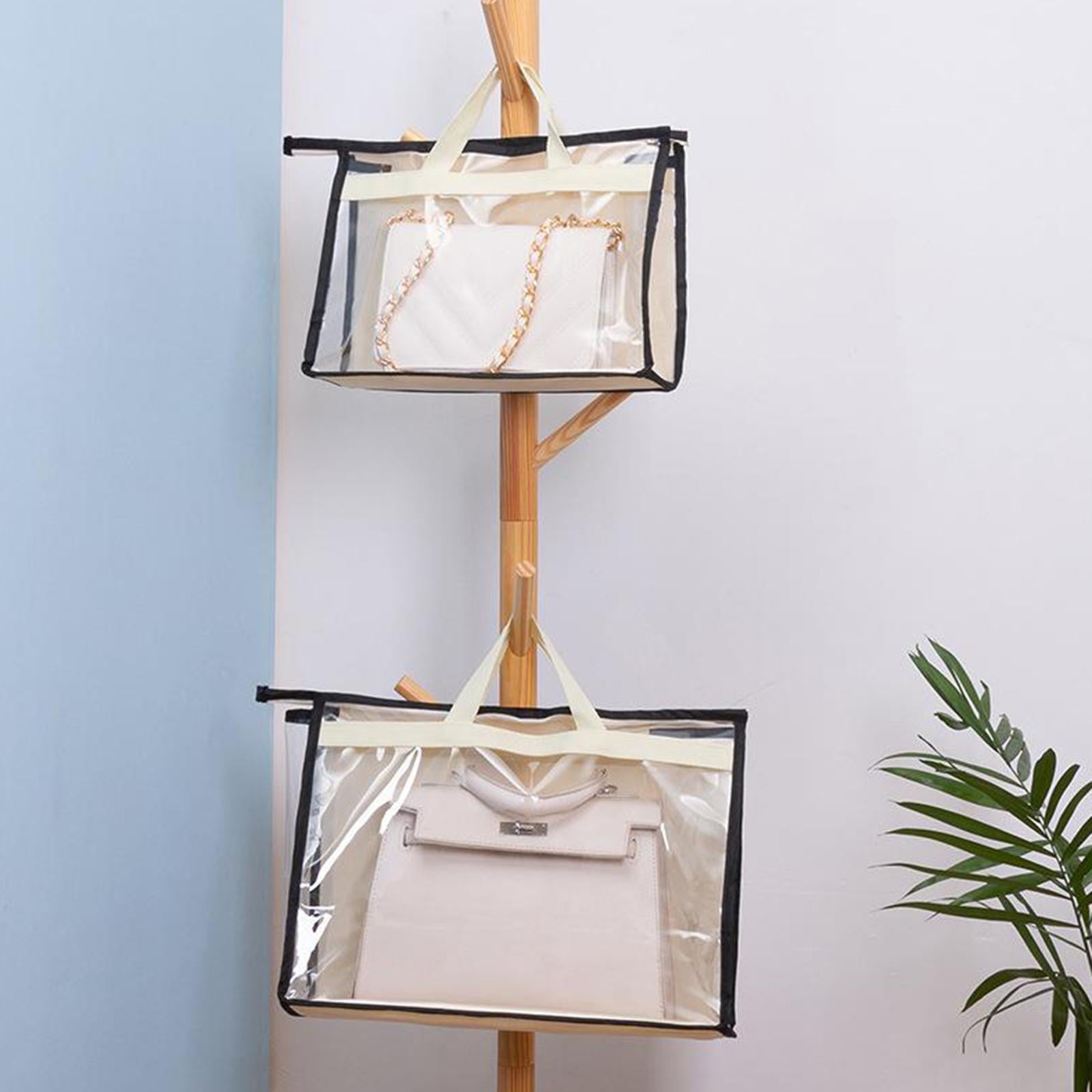 Handbag Organizer for Wardrobe Closet Transparent Storage Container Beige XL