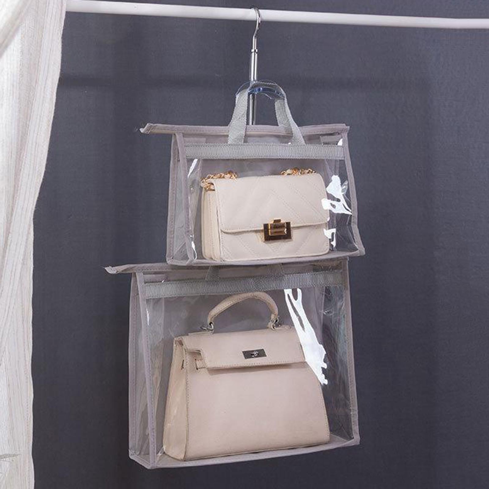 Handbag Organizer for Wardrobe Closet Transparent Storage Container Grey L