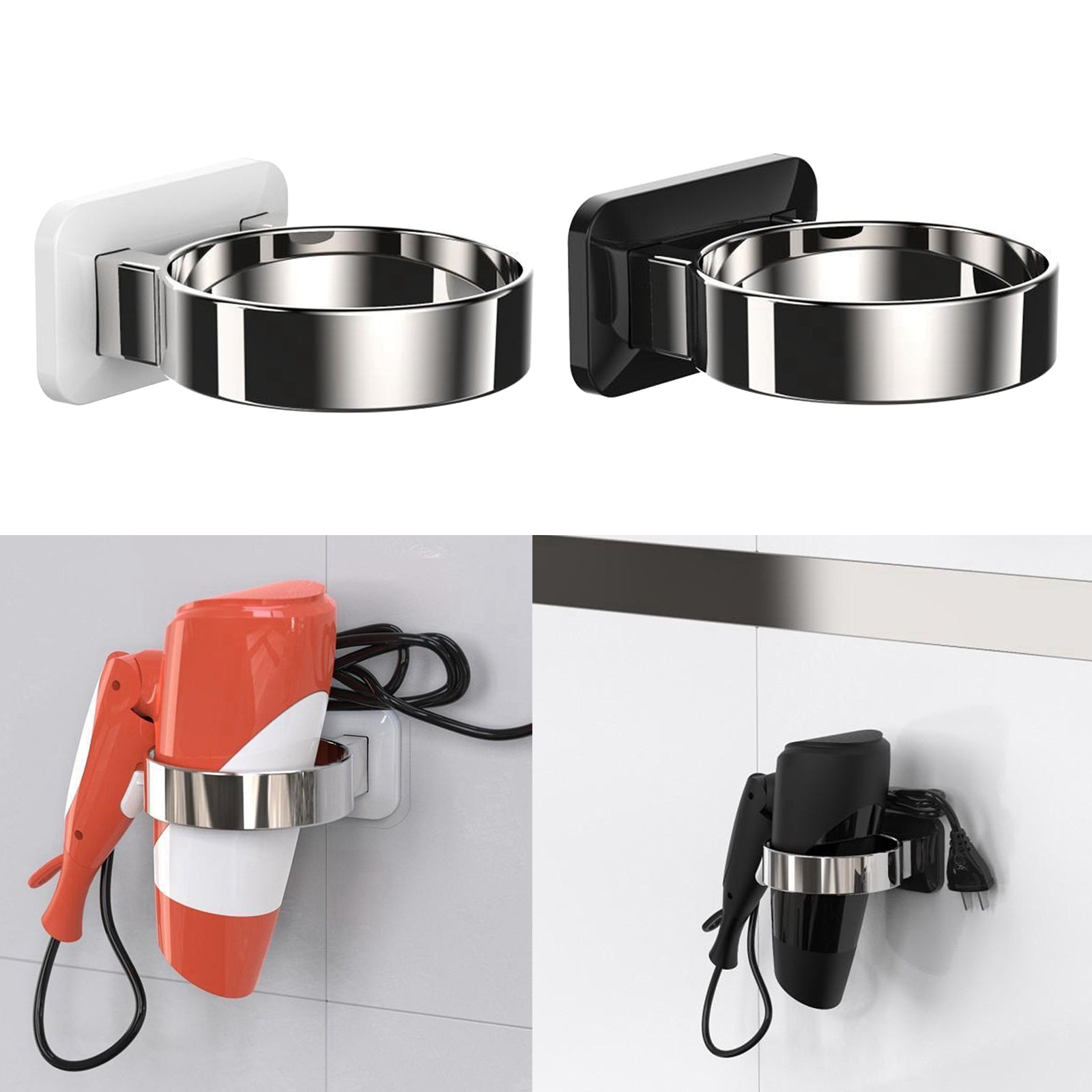 Hair Dryer Rack Bathroom Hair Dryer Holder Wall Mount for Bathroom Black