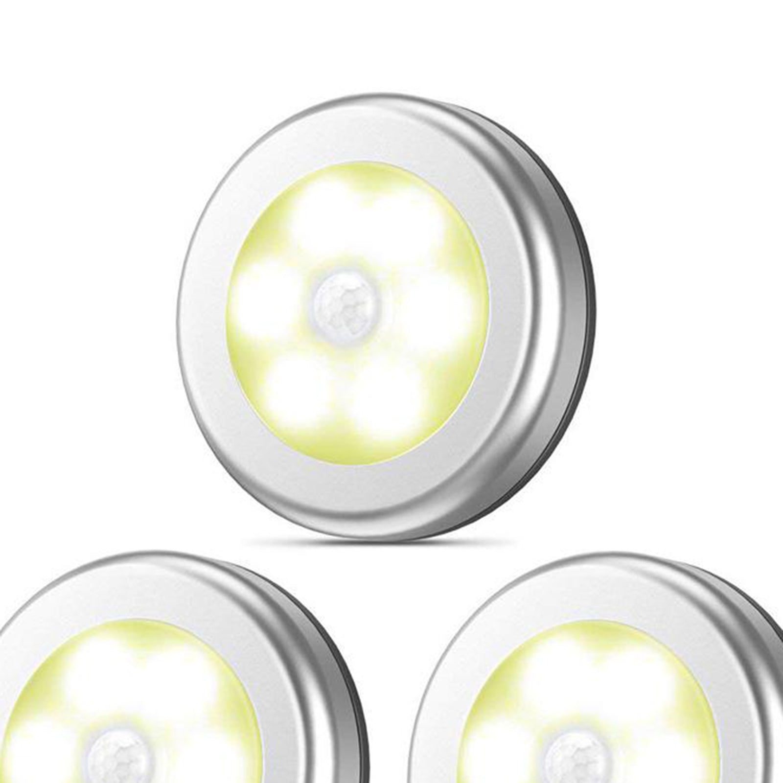 3x Infrared Motion Sensor 6 LED Light Wall Night Light Silver Warm Light